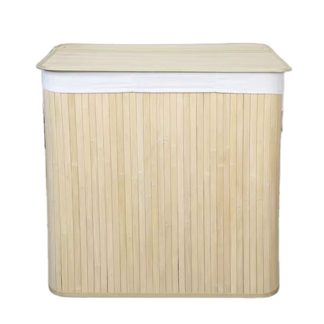 150L Foldable Bamboo Laundry Basket with 3 Compartments Clamp Lid