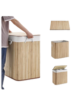 150L Foldable Bamboo Laundry Basket with 3 Compartments Clamp Lid