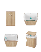 150L Foldable Bamboo Laundry Basket with 3 Compartments Clamp Lid
