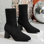 2026 Autumn/Winter New Women's Fly-knit Block-heel Comfortable Ankle Boots
